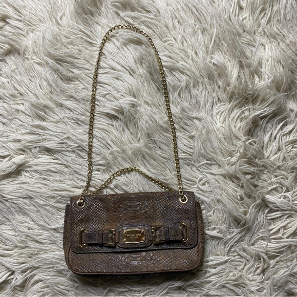 Michael Kors Hamilton Bag - Embossed Leather Shoulder Bag in Mocha - Picture 1 of 13